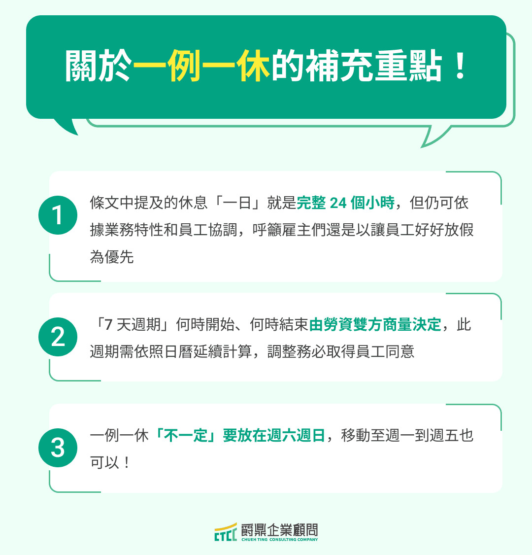 關於一例一休的補充重點釐清!